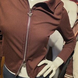 Women's Brown Ribbed Jacket